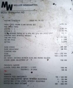 板金プレス Muller Weingarten S2400.05.140 - 2400 トン ID: 76082
