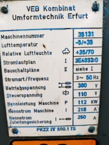 機械プレス Erfurt PKZZ IV 500.1 TS - 500 トン (写真 3)